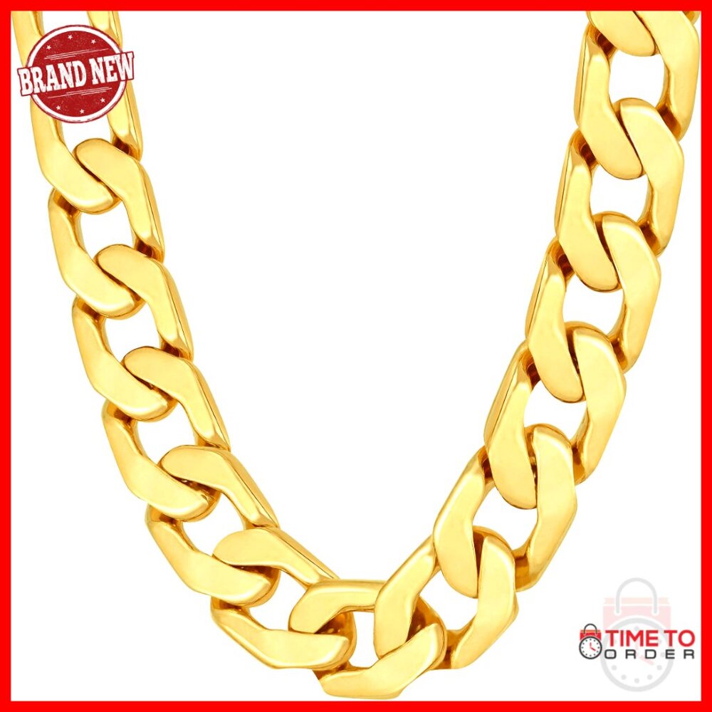 Men's 24k Gold Plated Cuban Link Chain Necklace 22 Inches Heavy